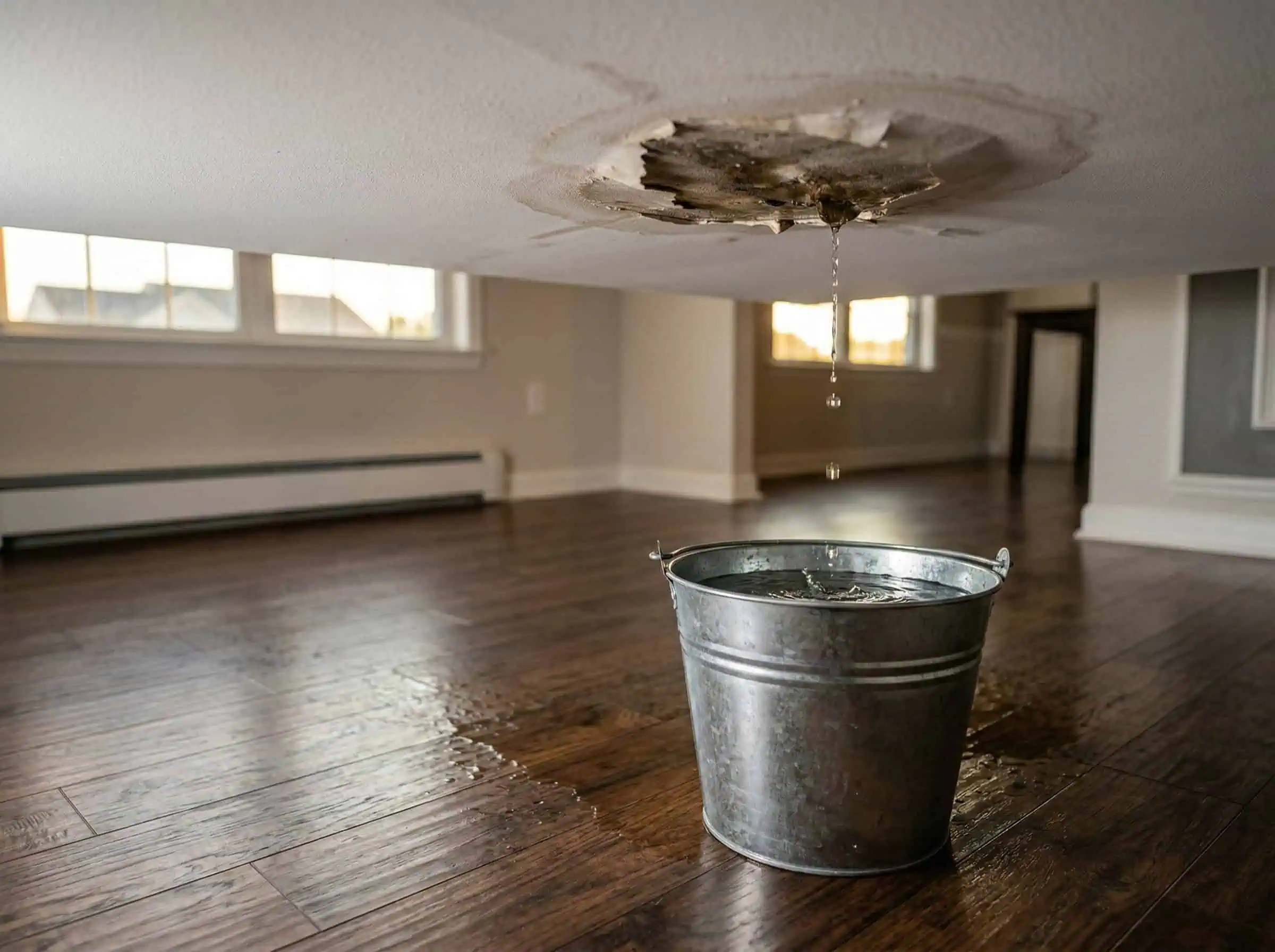 Active roof leak causing water damage inside a Northern Virginia home