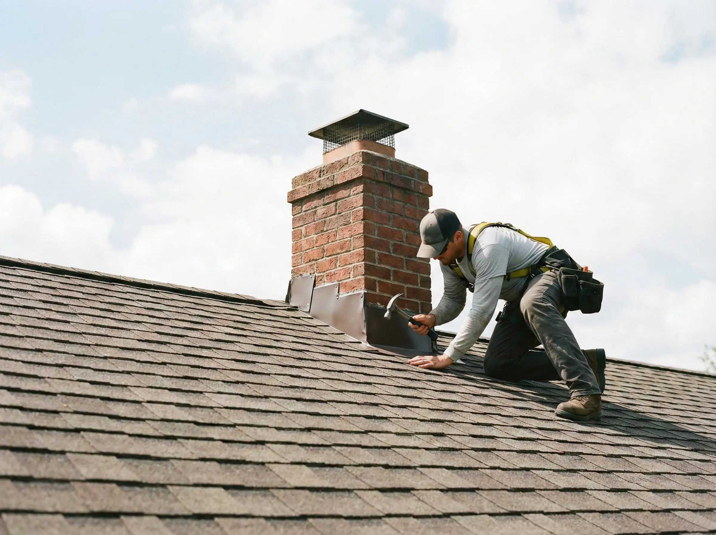 DreamHome licensed roofer repairing flashing before Roof Maxx treatment — Northern Virginia