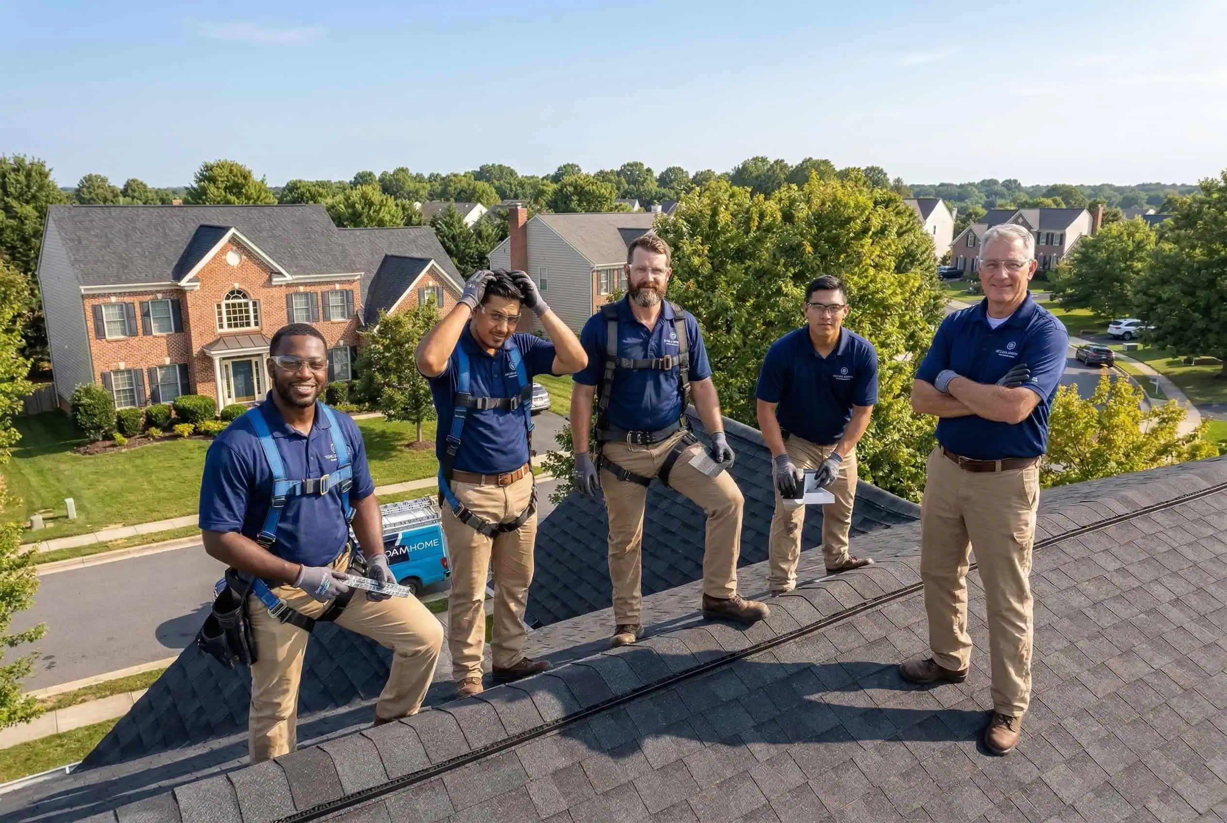 DreamHome Remodeling in-house roofing crew on a completed Northern Virginia residential roof replacement